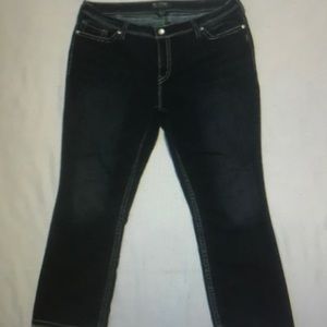 Silver matsuki flap denim blue jeans embroidered button flap pockets